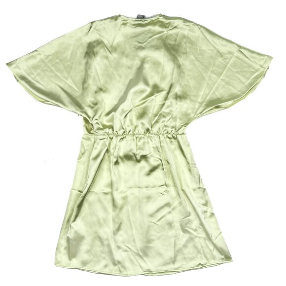 H&M Satin Wrap-Front Mini Dress Recycled Polyester Lime Green-Yellow Sz S - NWT - Picture 4 of 8